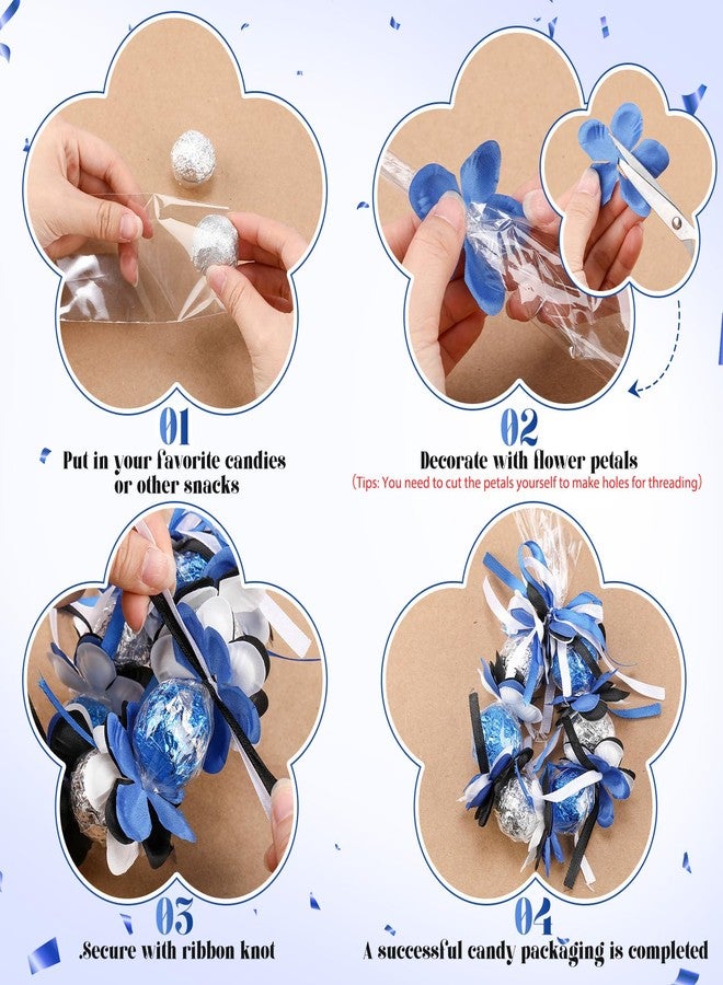 Yexiya 50 Sets Graduation Candy Lei Making Kit 23 Inch Transparent Plastic Cellophane Bags, Including 150 Tricolor Petals and 3 Rolls Ribbon Congrats Grad Candy Wreath Gift for Party(Blue - Image 3