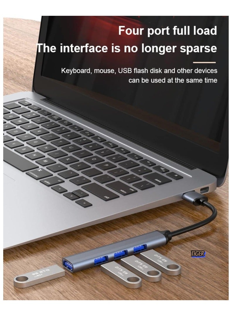 TIGER Ultra Slim USB 3.0 Hub with 4 Ports for Laptop, Notebook, PC, Mouse, Keyboard – Compact, High-Speed Data Transfer, Sleek Silver Design, Ideal for Work, Home, and Travel  - Image 2