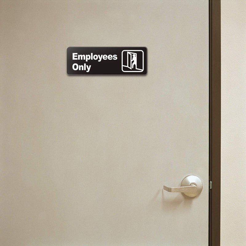 Faittoo "Employee Only" Informative Acrylic Plastic Sign with Symbols, (4 Pack) 9 X 3 Inch, Self Adhesive, Use for Office/Business, Easy to Apply, White Big Letters on Black Plate - Image 5