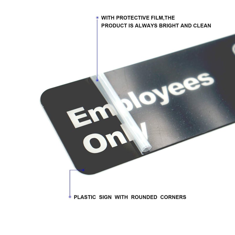Faittoo "Employee Only" Informative Acrylic Plastic Sign with Symbols, (4 Pack) 9 X 3 Inch, Self Adhesive, Use for Office/Business, Easy to Apply, White Big Letters on Black Plate - Image 4