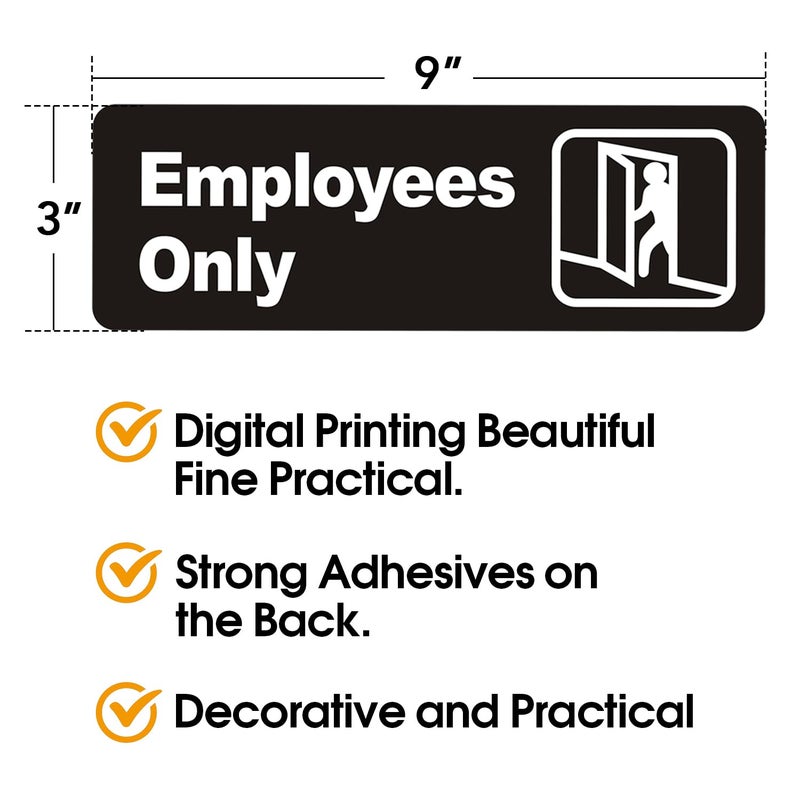Faittoo "Employee Only" Informative Acrylic Plastic Sign with Symbols, (4 Pack) 9 X 3 Inch, Self Adhesive, Use for Office/Business, Easy to Apply, White Big Letters on Black Plate - Image 2