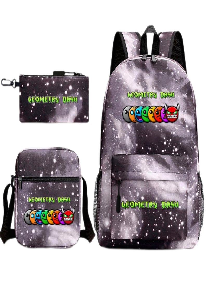 geometry dash Children Backpack Schoolbag Teen Student School Book bag with Lunch Box Pen Case 3 in 1 for Kids
