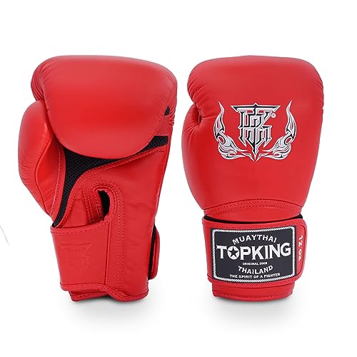 TOP KING Boxing Top King Super Air Breathable Leather Gloves Muay Thai Boxing Gloves for Training or Sparring - Red, 16oz - Image 1