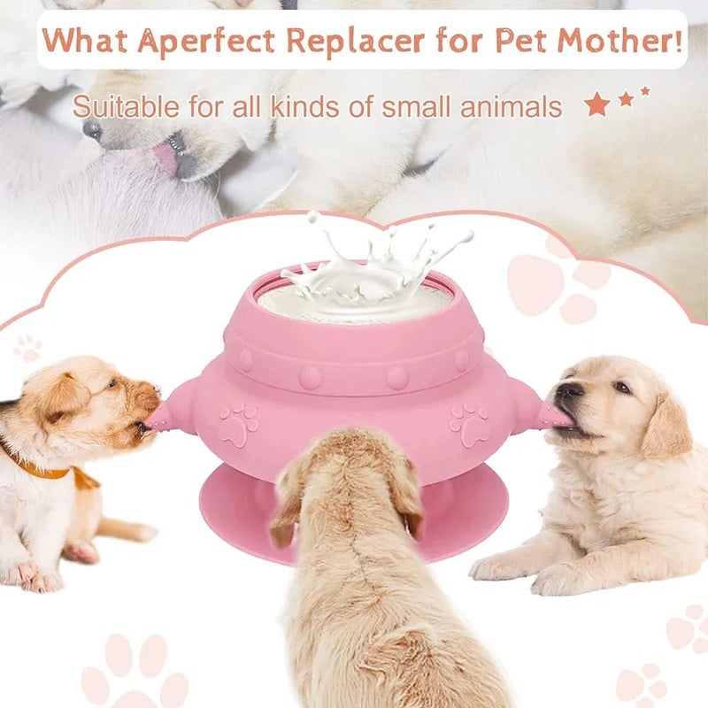 Puppy Feeder for Multiple Puppies, 240 ml Puppy Milk Feeder Puppy Bottles for Nursing Silicone Puppy Nursing Station with 4 Teats for Kittens, Puppies, Rabbits Nursing Supplies (Pink) - Image 3