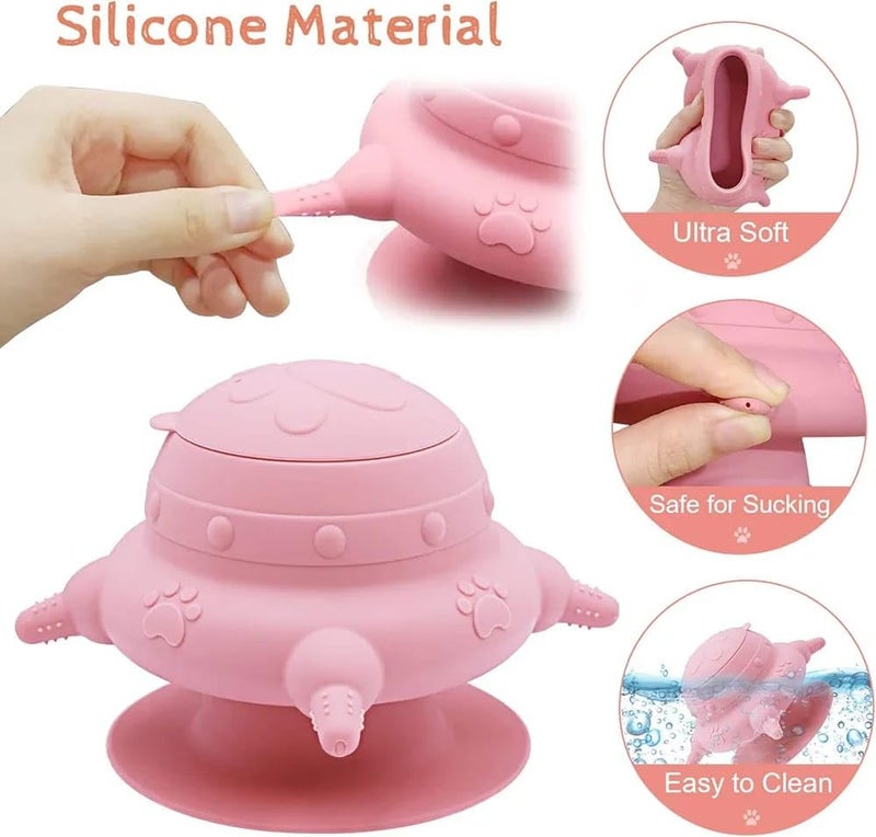 Puppy Feeder for Multiple Puppies, 240 ml Puppy Milk Feeder Puppy Bottles for Nursing Silicone Puppy Nursing Station with 4 Teats for Kittens, Puppies, Rabbits Nursing Supplies (Pink) - Image 2