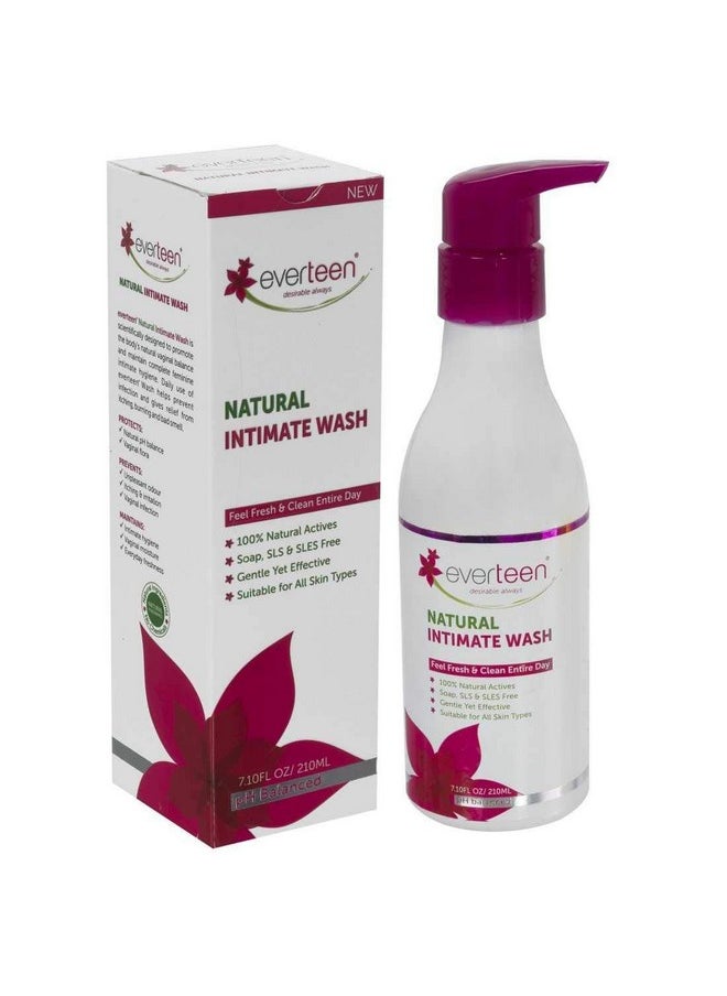 everteen Natural Intimate Wash With Neem, Sea Buckthorn, Tea Tree Oil, Aloe Vera For Daily Feminine Hygiene In Women | Ph Balanced, Soap Free, Sls Free, Sles Free | Helps Prevent Infections, Irritation & Itching, Suitable For All Skin Types - 1 Pack (210 Ml)  - Image 1
