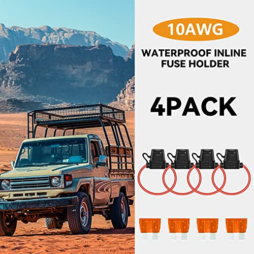 MulWark 4 Pack 10 Gauge Tinned Copper Marine Wire Waterproof IP67 Inline Fuse Holder Pigtail Blade Fuse Block Relay with 40AMP Automotive Fuses Set for Car Truck ATV Boat Motorbikes - Image 5