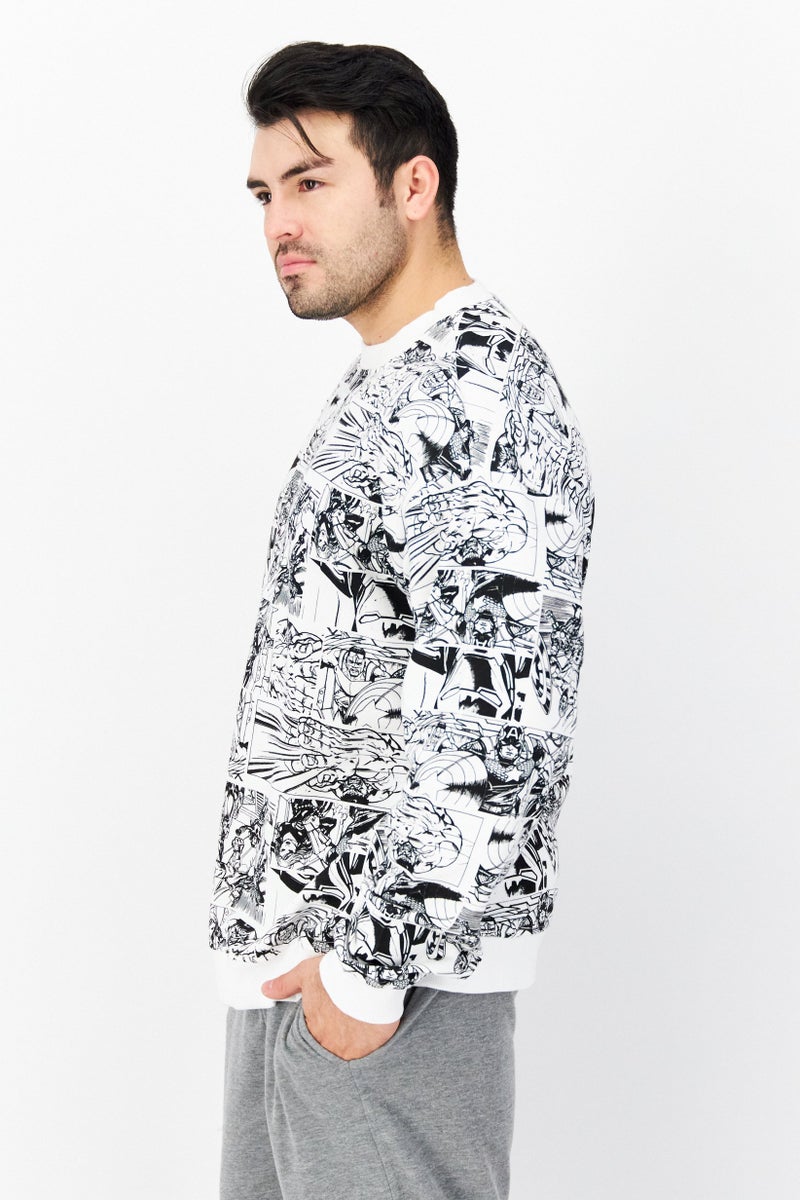 MARVEL Men Crew Neck Allover Print Long Sleeves Sweatshirt, White - Image 2
