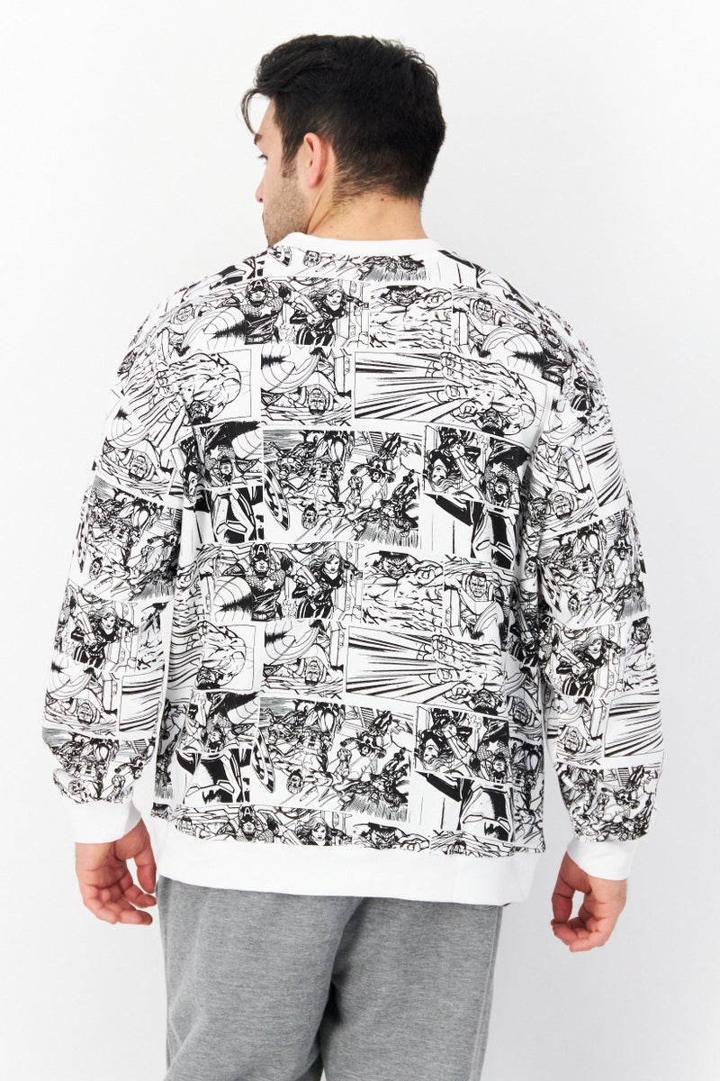 MARVEL Men Crew Neck Allover Print Long Sleeves Sweatshirt, White - Image 3
