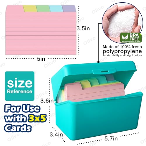 Olivo 3x5 Index Card Holder Box with 100 Cards Dividers Tabs 3"x 5", Blue - Image 4