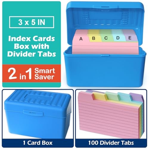Olivo 3x5 Index Card Holder Box with 100 Cards Dividers Tabs 3"x 5", Blue - Image 2