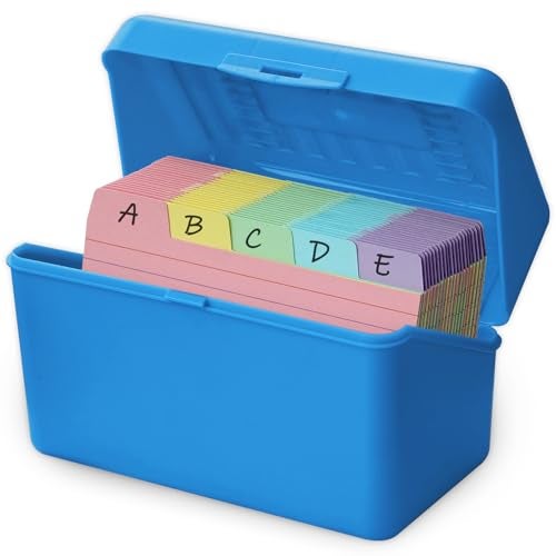 Olivo 3x5 Index Card Holder Box with 100 Cards Dividers Tabs 3"x 5", Blue - Image 1