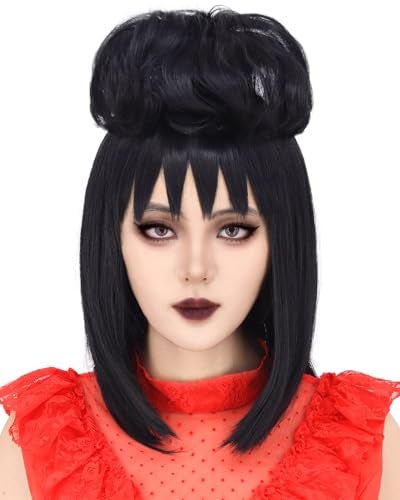 Juziviee Black Wig for Costume Women With Buns Necklace Cute Soft Black Wigs for Halloween Costume Cosplay JZ020BK - Image 1