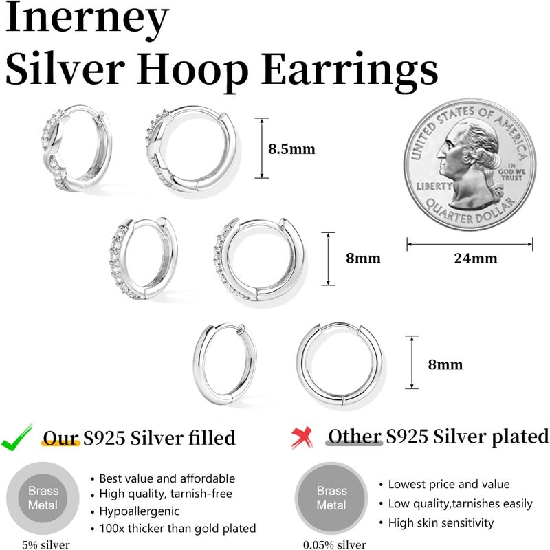 Inerney 925 Sterling Silver Huggie Hoop Earrings Set for Women, Dainty Small Cartilage Hoops Hypoallergenic Jewelry for Multiple Piercings, Trendy Twisted Mini Earring Stacks Gift for Sensitive Ears - Image 5