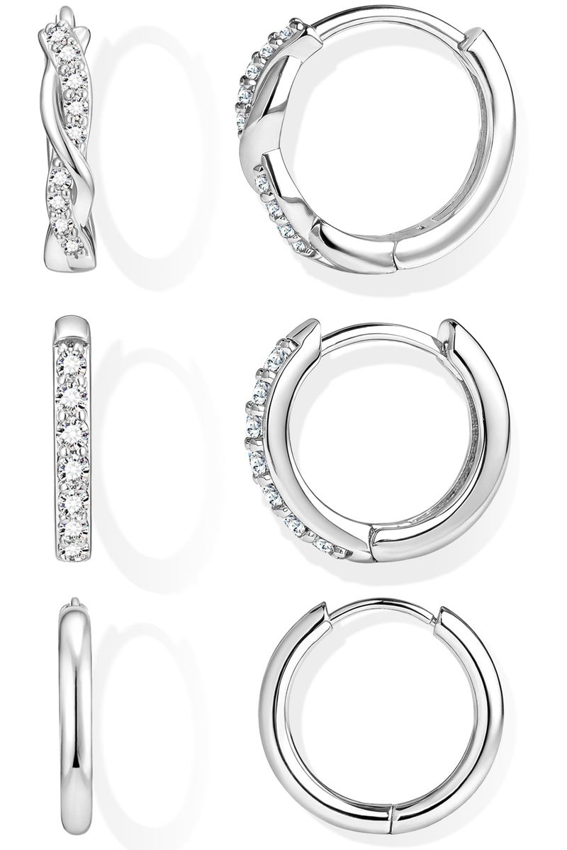 Inerney 925 Sterling Silver Huggie Hoop Earrings Set for Women, Dainty Small Cartilage Hoops Hypoallergenic Jewelry for Multiple Piercings, Trendy Twisted Mini Earring Stacks Gift for Sensitive Ears - Image 1