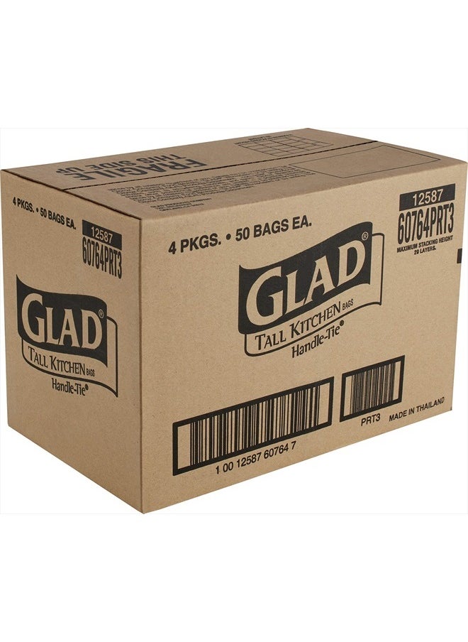 Glad Trash Bags, Tall Kitchen Garbage Bags, 13 Gallon Handle Tie Trash Big for Kitchen, Unscented, 50 Count (Pack of 4)  - Image 3