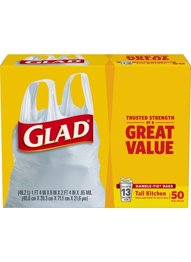 Glad Trash Bags, Tall Kitchen Garbage Bags, 13 Gallon Handle Tie Trash Big for Kitchen, Unscented, 50 Count (Pack of 4)  - Image 2