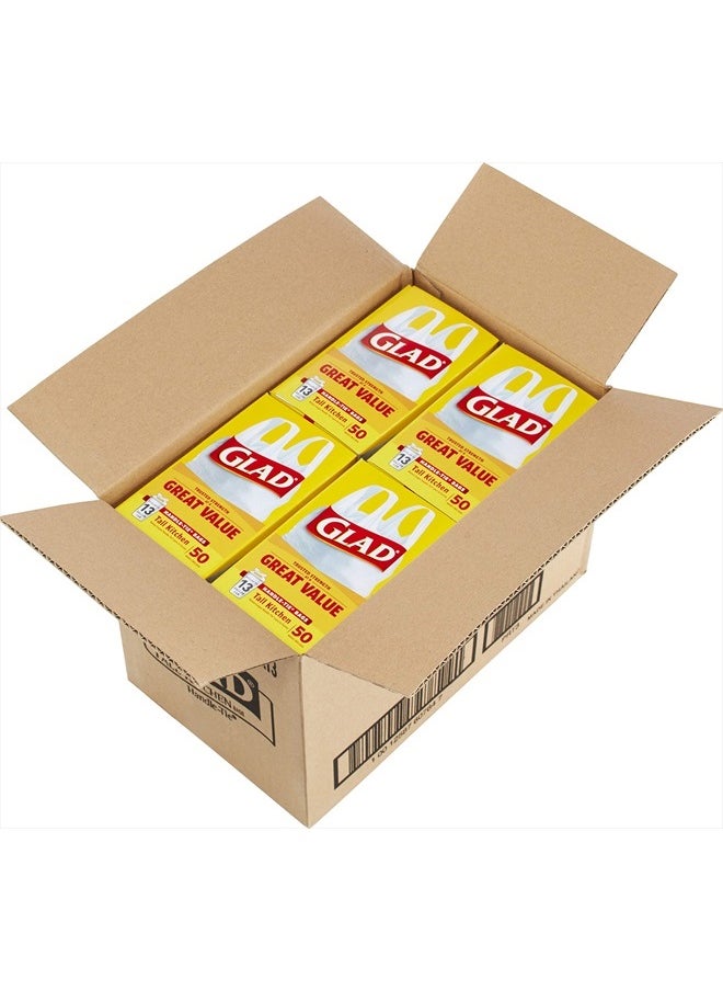Glad Trash Bags, Tall Kitchen Garbage Bags, 13 Gallon Handle Tie Trash Big for Kitchen, Unscented, 50 Count (Pack of 4)  - Image 4