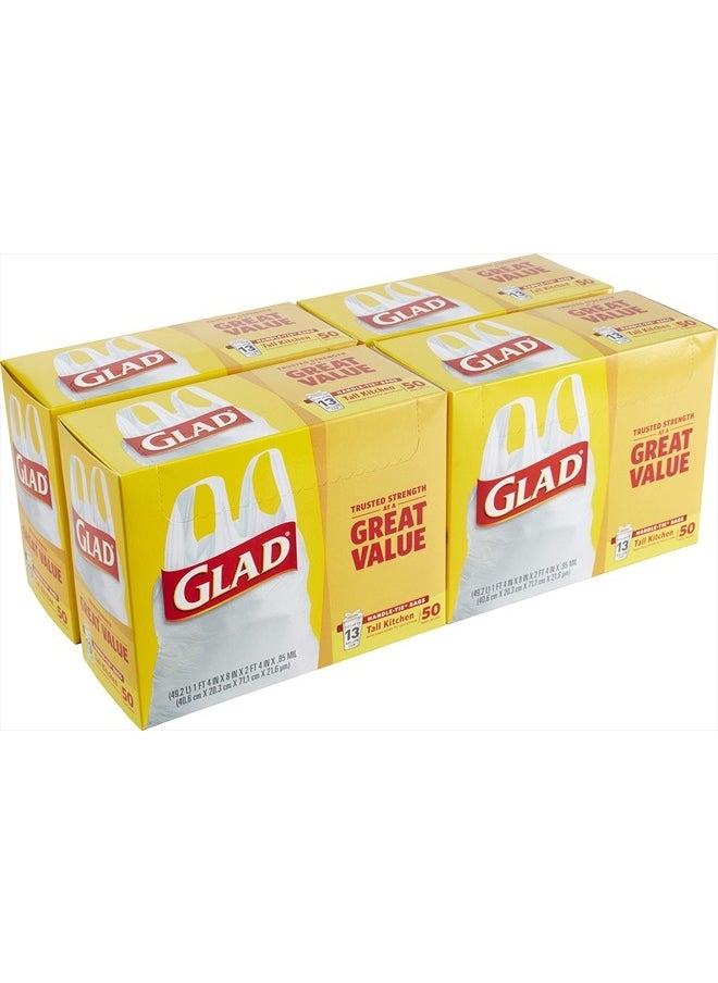 Glad Trash Bags, Tall Kitchen Garbage Bags, 13 Gallon Handle Tie Trash Big for Kitchen, Unscented, 50 Count (Pack of 4)  - Image 5