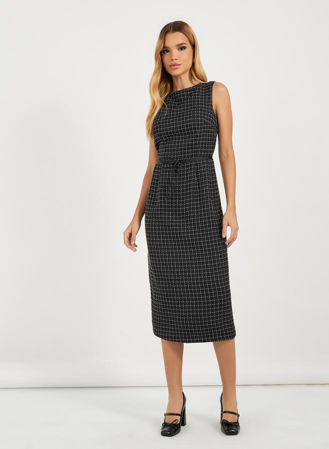 Styli Belted Tweed Midi Dress  - Image 1