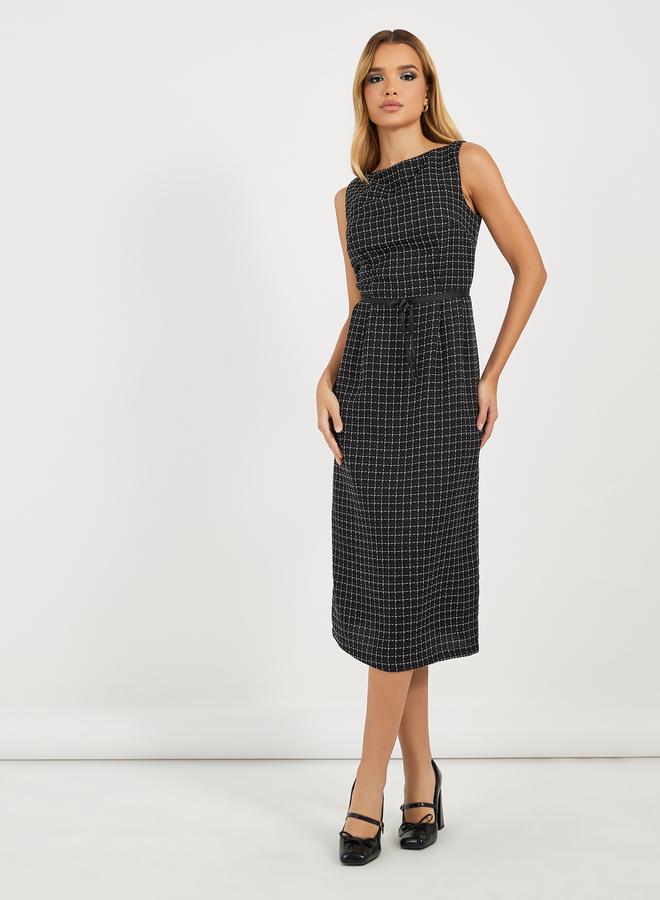Styli Belted Tweed Midi Dress  - Image 4