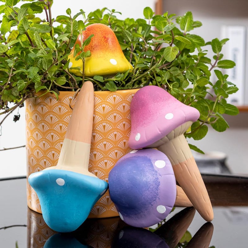 CZWL&HG 4 Pack Terracotta Watering Spikes, Vacation Self-Watering Planters Devices - Continuous Moisture with Slow Release Watering System - Perfect for Indoor Outdoor Plants (Fantasy Mushroom) - Image 1