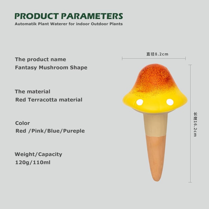 CZWL&HG 4 Pack Terracotta Watering Spikes, Vacation Self-Watering Planters Devices - Continuous Moisture with Slow Release Watering System - Perfect for Indoor Outdoor Plants (Fantasy Mushroom) - Image 2
