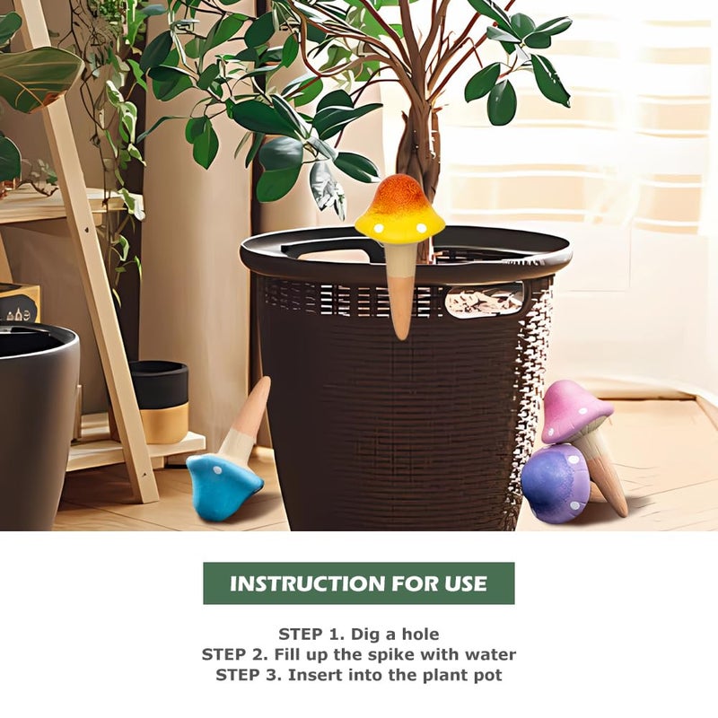 CZWL&HG 4 Pack Terracotta Watering Spikes, Vacation Self-Watering Planters Devices - Continuous Moisture with Slow Release Watering System - Perfect for Indoor Outdoor Plants (Fantasy Mushroom) - Image 3