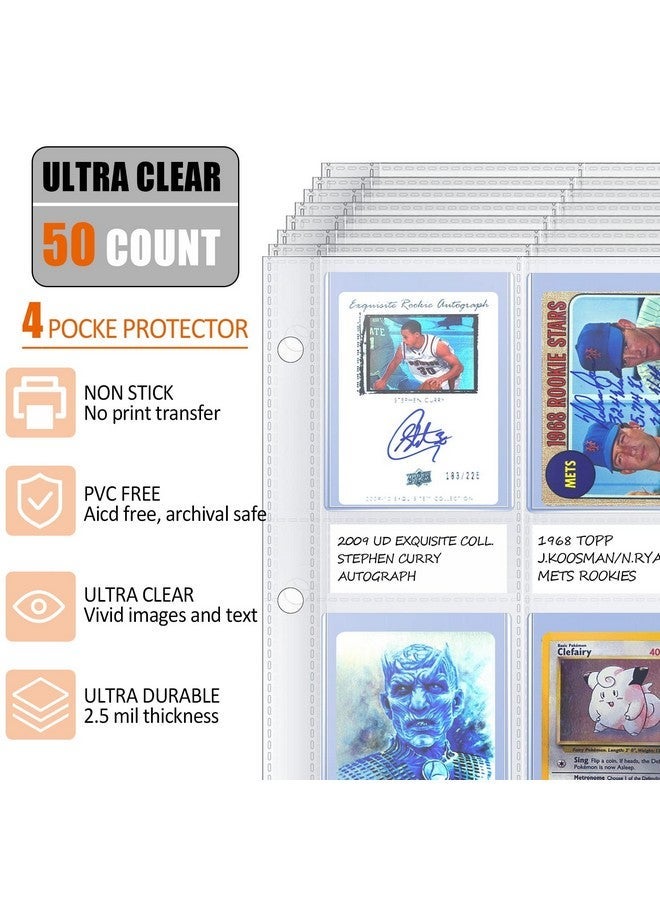 tutata 4 Pocket Top Loader Sleeves, Trading Card Binder Pages, Baseball Card Storage Sleeves for 3 Ring Binder-50 Pages - Image 5