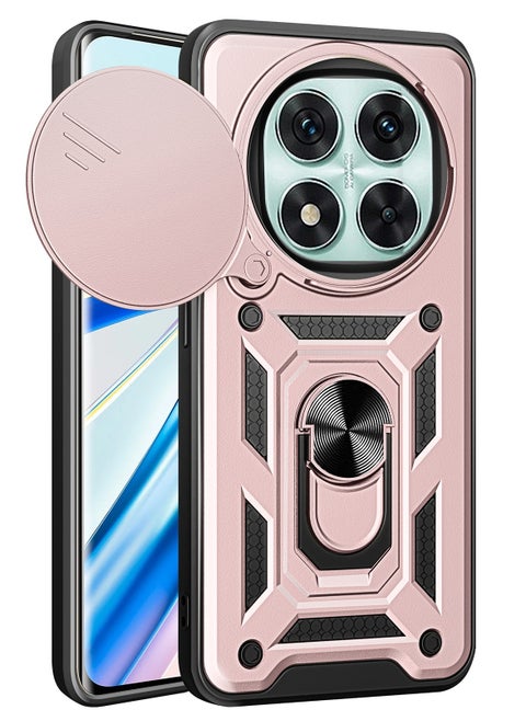 Case Cover Shockproof Protective Case with Camera Protection and Metal Ring Compatible with  Redmi Note 14 Pro+ / Redmi Note 14 Pro Plus (Rose Gold)