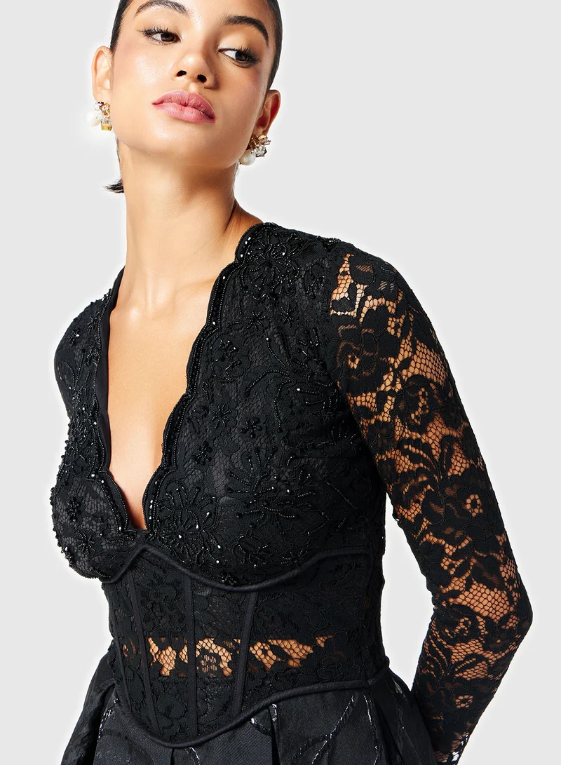 Threadz by Ajooni Lace Bodice Midi Dress