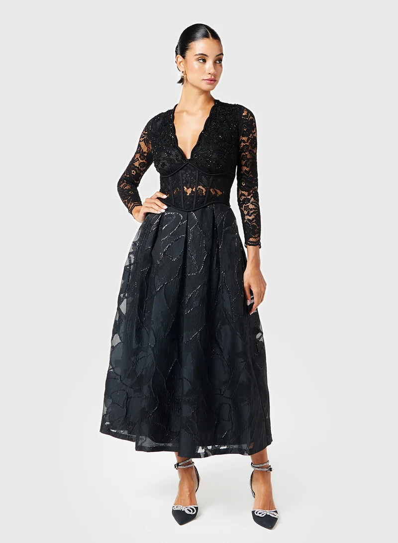 Threadz by Ajooni Lace Bodice Midi Dress