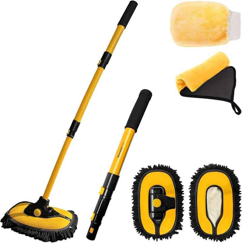 YeewayVeh 5PCS Car Wash Brush Kit with Long Handle and Extra Brush Heads for RV Truck Camper Cleaning - Image 1