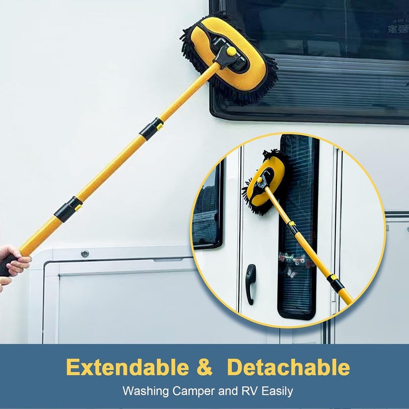 YeewayVeh 5PCS Car Wash Brush Kit with Long Handle and Extra Brush Heads for RV Truck Camper Cleaning - Image 2