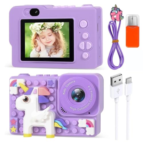 BLiSS HUES Digital Mini Camera for Kids (Ages 3-12) – Fun Unicorn Silicone Cover, Perfect Toy for Boys & Girls (Uni Blocks- Purple) - Image 1