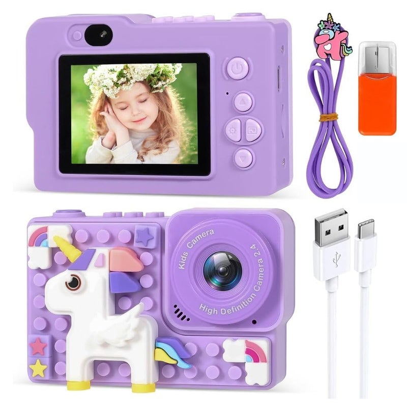 BLiSS HUES Digital Mini Camera for Kids (Ages 3-12) – Fun Unicorn Silicone Cover, Perfect Toy for Boys & Girls (Uni Blocks- Purple) - Image 2