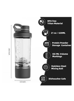 Protein Shaker Bottle with Powder Storage Container, 21oz Shaker Cups for Protein Shakes with Wire Whisk Balls and Carry Loop,  Leakproof Pre Workout Bottle, Mixer Cup with Tritan BPA Free, Black - pzsku/Z1E5FCF7658059FD0B7F4Z/45/_/1721373032/1b10f643-6601-4057-bcfe-fbedcdd91a48