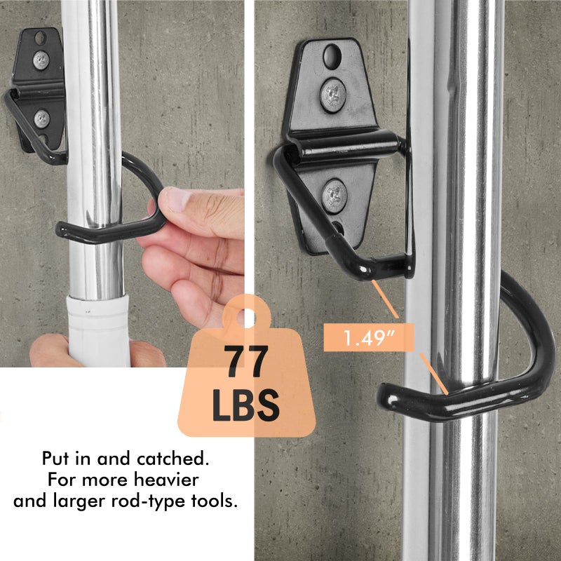 Light Dust Broom Holder Wall Mount - 12 Pack Tool Hangers Garage Wall Hanging Organizer - Heavy Duty Metal Large S Hooks For Mop Shovel Rake Shed Garden Lawn Yard Handle Tools Organization (Black) - Image 4