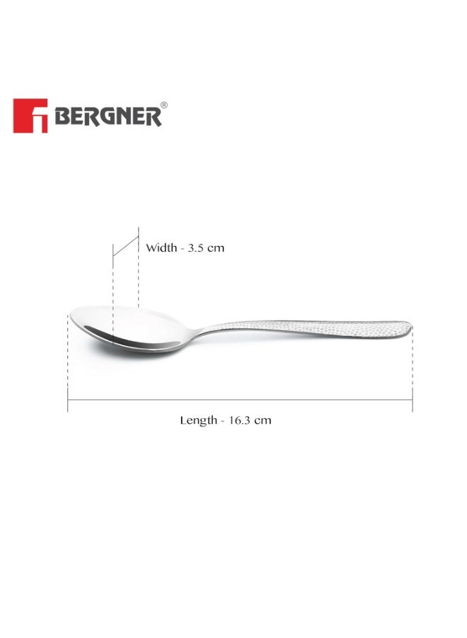 Bergner BE Essentials Sitello Stainless Steel 6 Pcs Baby Spoon Set, Hammered Handle, Premium Spoons with Classic and Retro Design, Non-Magnetic Spoons for Home and Kitchen, 1.6 mm Thickness - Silver - Image 4