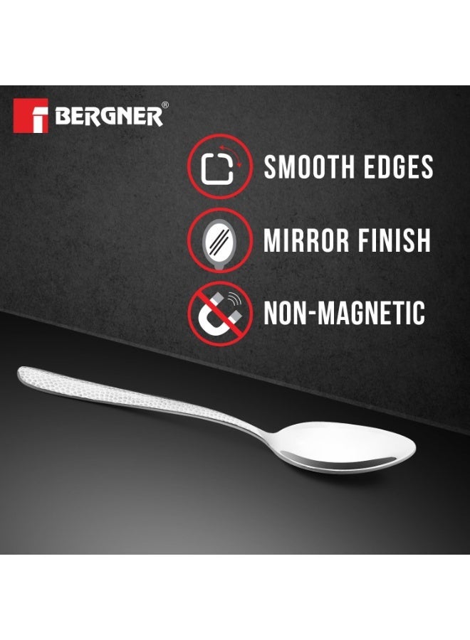 Bergner BE Essentials Sitello Stainless Steel 6 Pcs Baby Spoon Set, Hammered Handle, Premium Spoons with Classic and Retro Design, Non-Magnetic Spoons for Home and Kitchen, 1.6 mm Thickness - Silver - Image 3