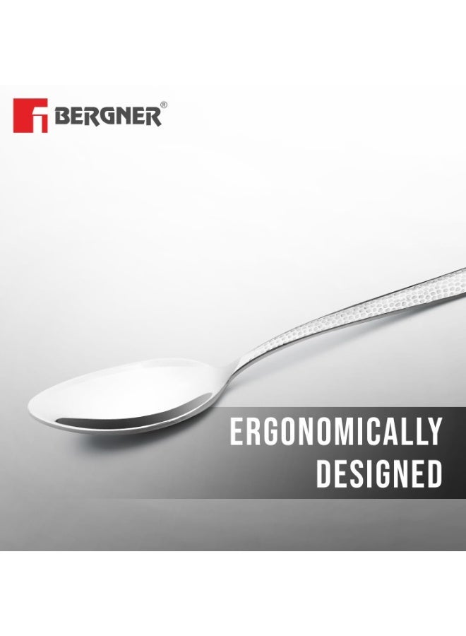 Bergner BE Essentials Sitello Stainless Steel 6 Pcs Baby Spoon Set, Hammered Handle, Premium Spoons with Classic and Retro Design, Non-Magnetic Spoons for Home and Kitchen, 1.6 mm Thickness - Silver - Image 2