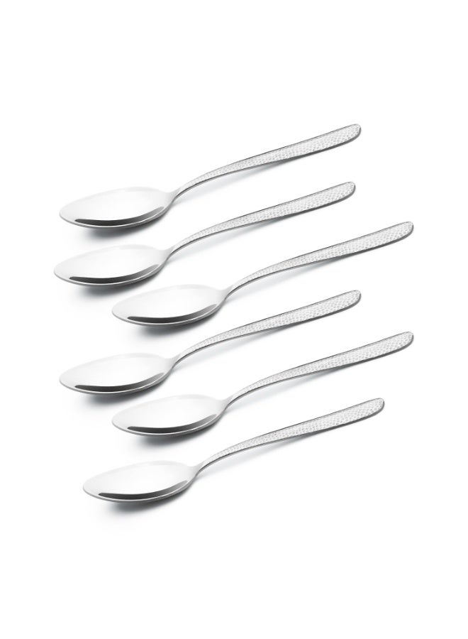 Bergner BE Essentials Sitello Stainless Steel 6 Pcs Baby Spoon Set, Hammered Handle, Premium Spoons with Classic and Retro Design, Non-Magnetic Spoons for Home and Kitchen, 1.6 mm Thickness - Silver - Image 1