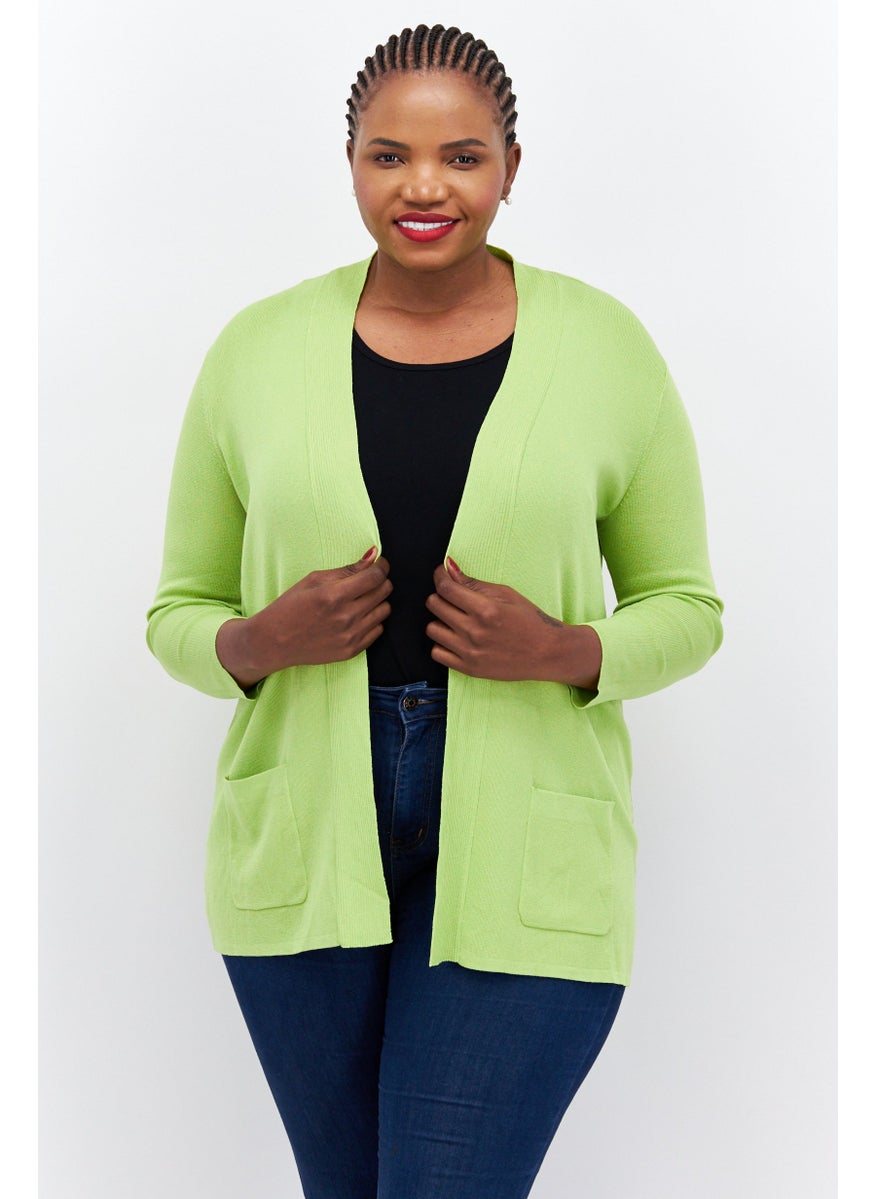 Jones New York - Women Plus Size Split Neck Textured Cardigan, Green - Image 1