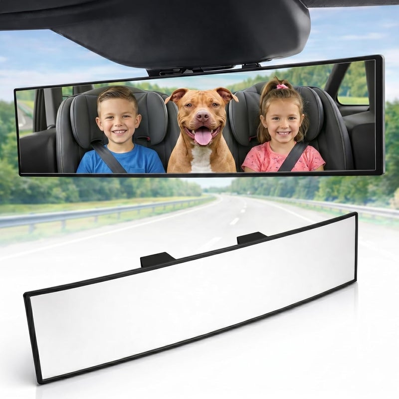 ICBEAMER 11.8 Inch Car Rearview Mirror, Panoramic Wide Angle, HD Clear Tint Glass, Interior Clip On Convex Car Mirror, Anti Glare, Automotive Accessories, Universal for Truck, Car, SUV, Pack of 1 - Image 1