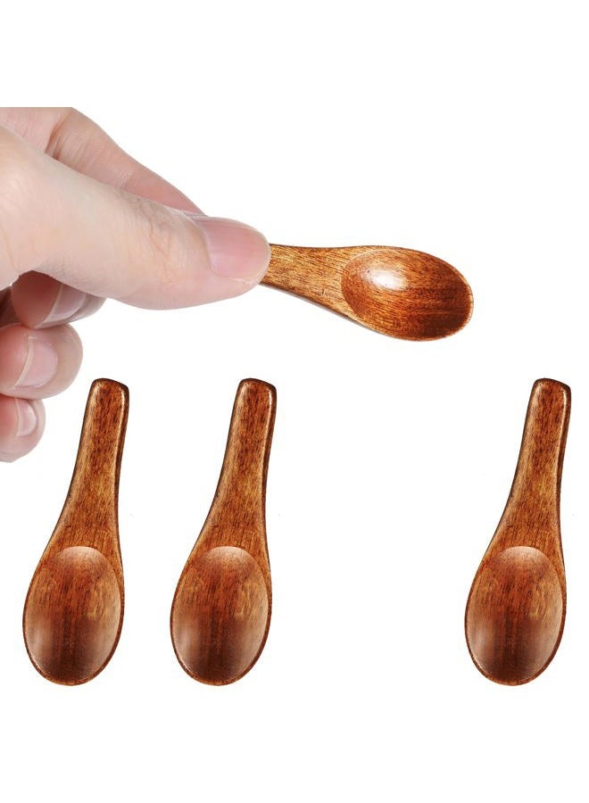 Ymapinc 4 Pcs Mini Wooden Spoons, Tiny Handmade Spoon for Spices Jars Sugar Salt Sauce Honey Kitchen Cooking(2.42inch, Red Brown) - Image 1