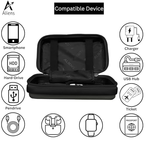 Aliens Travel Gadget Organiser Case Bag, Hardshell ABS Material, Shockproof, Water-Resistant Travel Storage Pouch for HDD/SSD, Gadget Organiser, Cable, Charger, Smartphone, airpods, Power Bank-Grey - Image 5