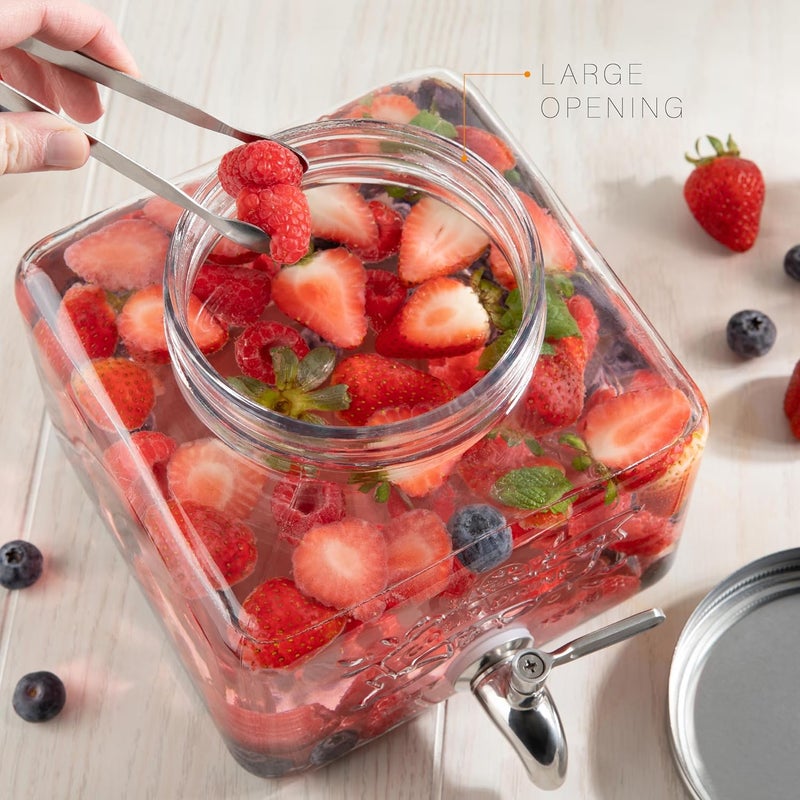 MosJos Glass Drink Dispenser for Fridge - Stainless Steel Spigot Mason Jar Dispenser with Wide Opening & Easy-Fill - Beverage Storage for Outdoor, Water, Iced Tea, Juice, Sangria & Detergent, 1 GALLON - Image 4