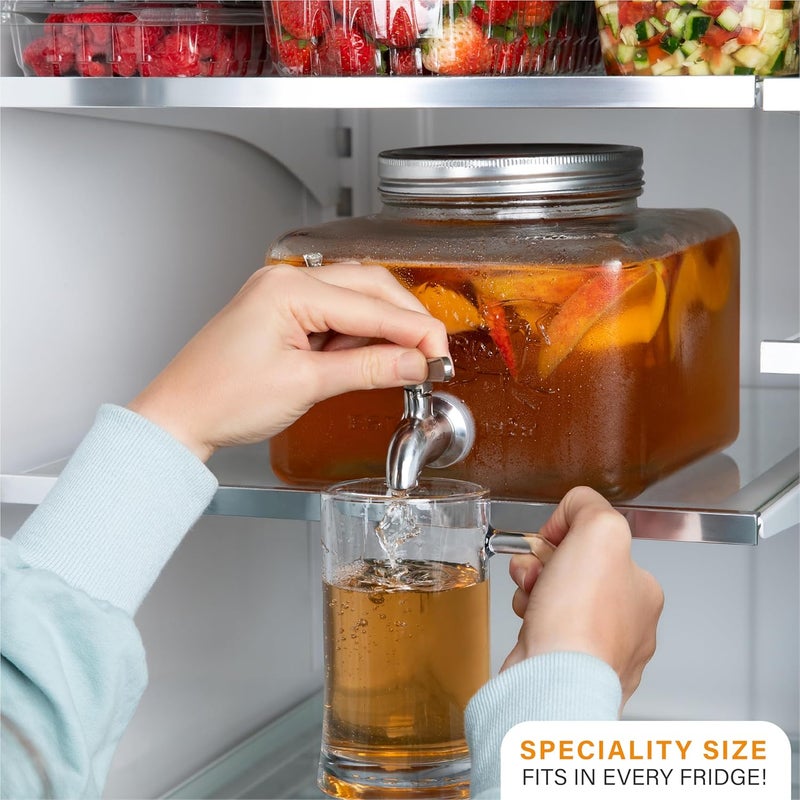 MosJos Glass Drink Dispenser for Fridge - Stainless Steel Spigot Mason Jar Dispenser with Wide Opening & Easy-Fill - Beverage Storage for Outdoor, Water, Iced Tea, Juice, Sangria & Detergent, 1 GALLON - Image 2