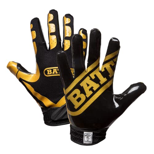 Battle Sports Ultra-Stick Wide Receiver Football Gloves - Adult & Youth Football Gloves - Adult Large, Vegas Gold/Black - Image 1