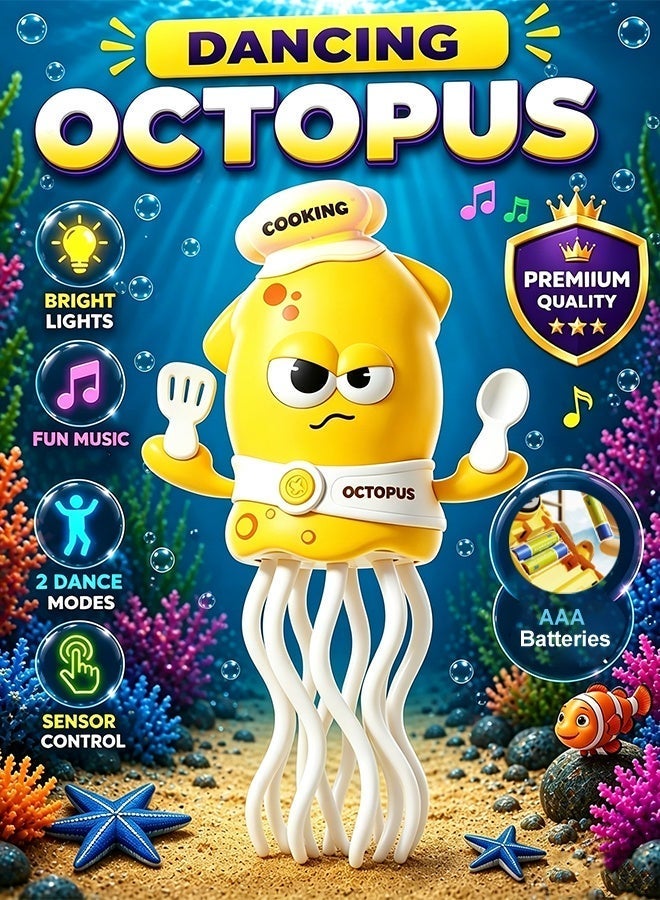 NAYIV Electric Dancing Toy Crawling Octopus Toy for Baby Automatic Smart Tentacle Explorer Musical Tummy Time Baby Toy Sensory Crawling Toy with Music & Moving Tentacles Early Learning Development Toy  Interactive Moving Toy for Infants Boys Girls   BPA-Free ABS Yellow - Image 1